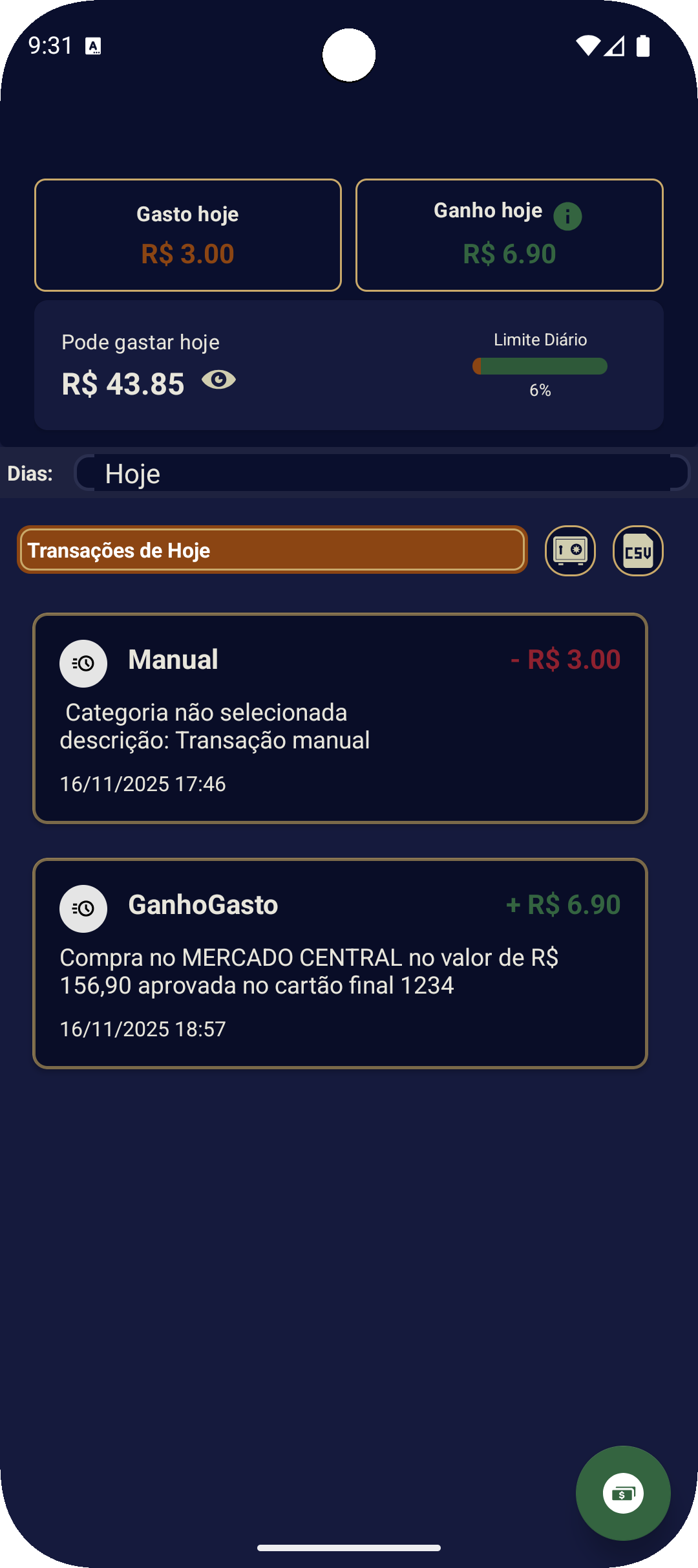 Ganho Gasto - Tema Escuro